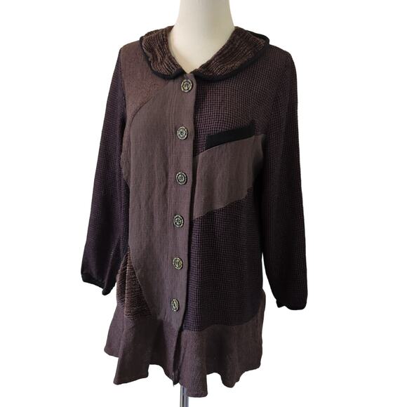 ZOE Sweater Womens Small Oversize Sweatercoat Brown Boho Patchwork Fiber Art - Picture 5 of 9